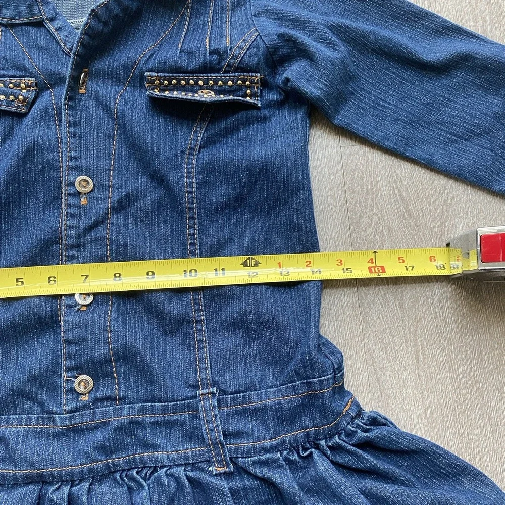 Celine Jeans Girls Blue Ruffled Denim Jean Long Sleeve Dress Size 16 Kidcore
